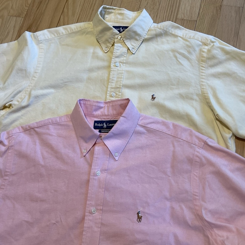 2 Ralph Lauren Polo Yarmouth Cotton Oxford Dress Shirt Mens 16 - 34 Yellow, Pink